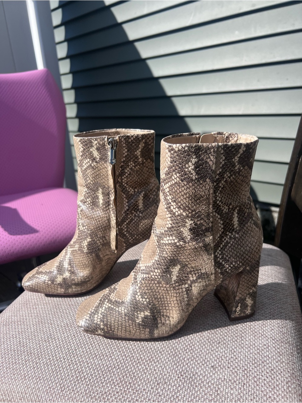 Sam Edelman Snakeskin Square Toe Block Heel Ankle Booties Size 6.5
